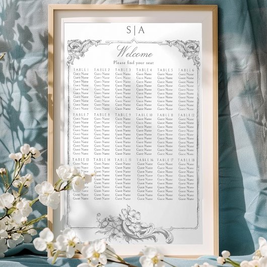 Poster Élégant classique Rococo Floral