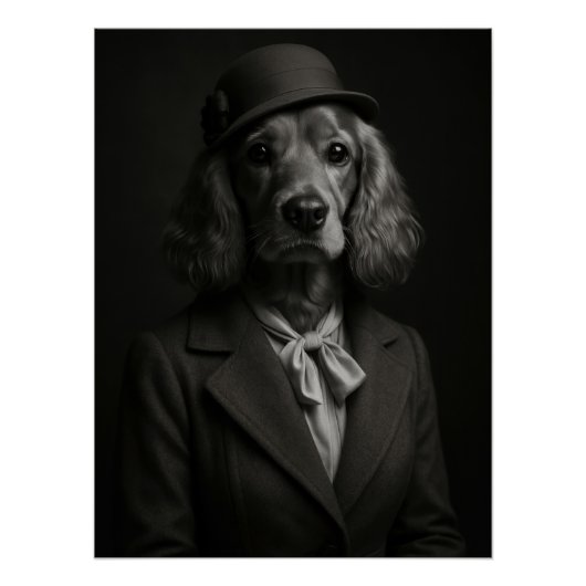 Poster Elegant Cocker Spaniel in Cloche Hat & Scarf (Devant)