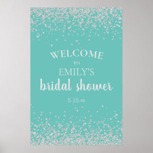 Poster Élégant Confetti Argent Teal Shower de Mariée