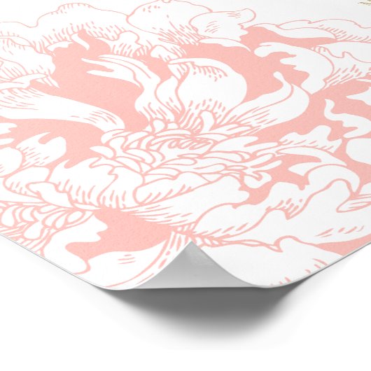 Poster Elégant Coral Gold Floral Peony Mariage Siège (Coin)
