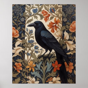 Poster Elégant corbeau noir William Morris Inspiré Floral