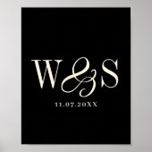 Poster Élégant couple noir cadeau mariage initial (Devant)