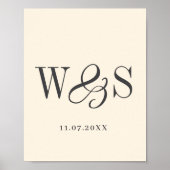 Poster Élégant crème douce couple initiaux mariage (Devant)