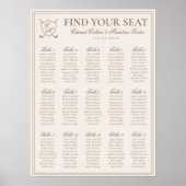 Poster Elégant Crest Monogram Golf Mariage Seating Charts (Devant)