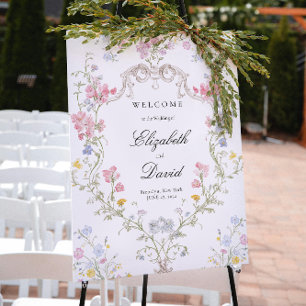 Poster Élégant Crête Florale Rococo de Mariage de Bienven