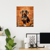 Poster Elégant Dachshund Et Marigolds (Bureau à domicile)