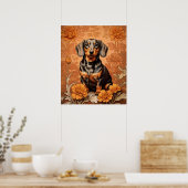 Poster Elégant Dachshund Et Marigolds (Cuisine)