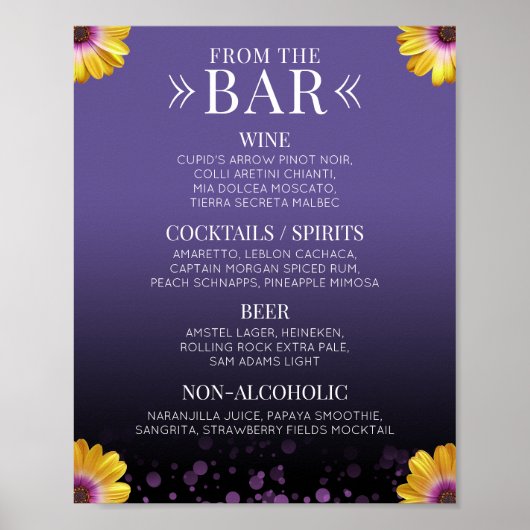 Poster Elegant Daisies with Purple Glitter Wedding Drinks (Devant)