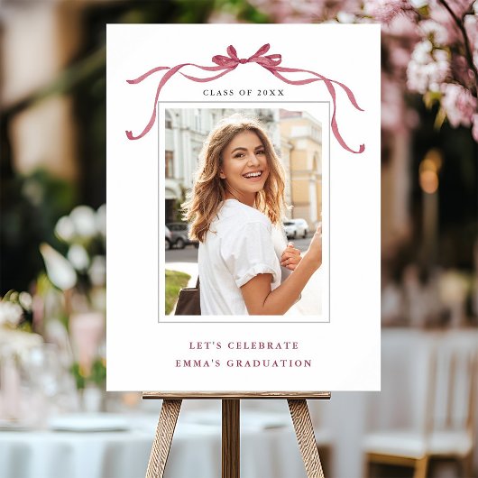 Poster Elegant Deep Blush Bow Graduation Party Welcome