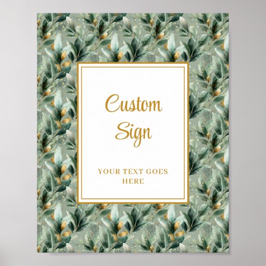 Poster Elégant Deep Green Gold Eucalyptus Mariage personn (Devant)