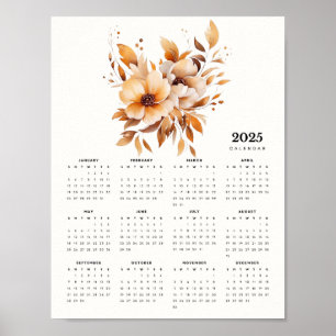 Poster Elégant Design Floral Tons Beige Calendrier Fleurs