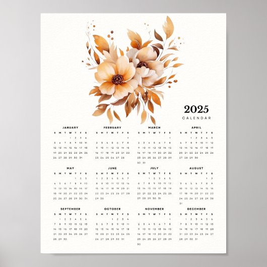 Poster Elégant Design Floral Tons Beige Calendrier Fleurs (Devant)