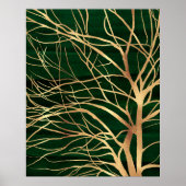 Poster Elégant dessin d'arbre d'automne en or vert (Devant)