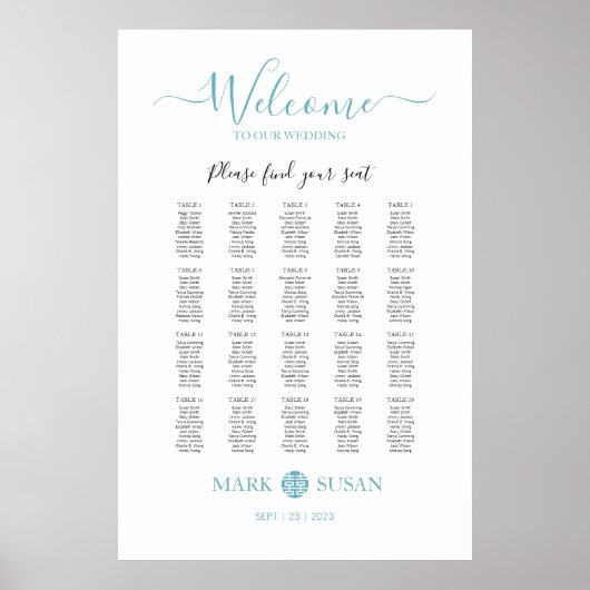 Poster Élégant Double Bonheur Mariage Sieger Chart (Devant)