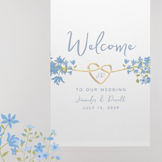 Poster Elégant Dusty Blue Botanical Mariage Bienvenue