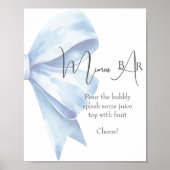 Poster Elégant Dusty Blue Bow Baby shower Mimosa Bar (Devant)