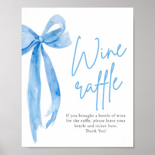 Poster Élégant Dusty Blue Bow Wine Raffle Jeu