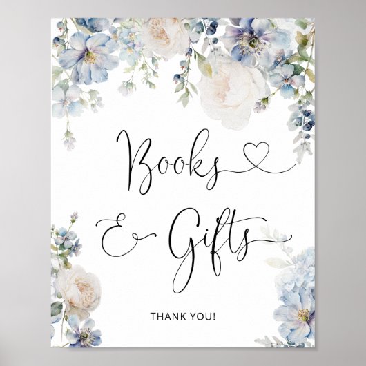 Poster Elégant Dusty Blue Flowers Livres & Cadeaux (Devant)