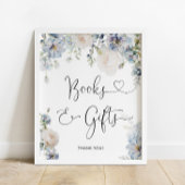 Poster Elégant Dusty Blue Flowers Livres & Cadeaux