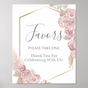 Poster Elegant Dusty Pink Flowers Gold Wedding Favor Sign