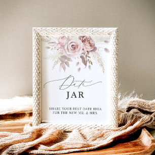 Poster Elégant Dusty Rose Floral Date Jar Bridal Jame