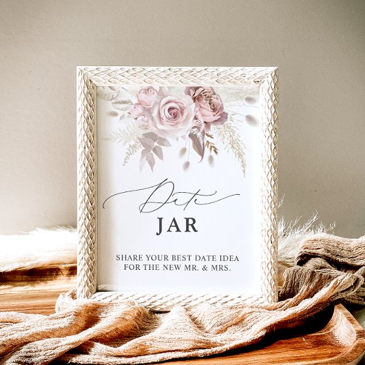 Poster Elégant Dusty Rose Floral Date Jar Bridal Jame