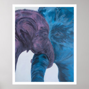 Poster Élégant éléphant expressionniste bleu et violet mo
