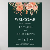 Poster Élégant Emerald Green Floral Mariage de automne Bi (Devant)