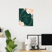 Poster Élégant Emerald Green Peach Floral Mariage (Bureau à domicile)