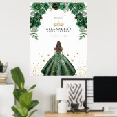 Poster Élégant Emerald Quinceañera Floral Faux Foil (Bureau à domicile)