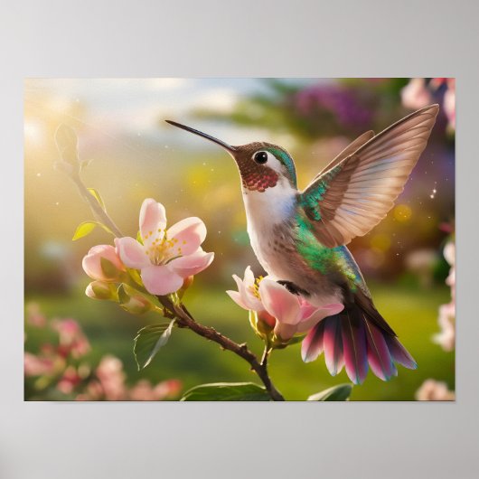 Poster Elégant Esprit animal : Hummingbird in Flight (Devant)