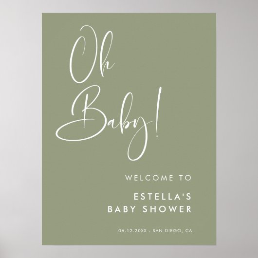Poster Élégant et moderne Sage Green Oh Baby (Devant)