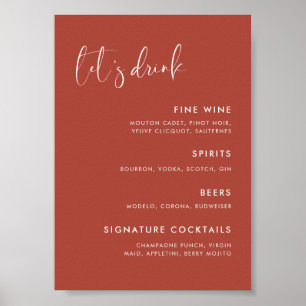 Poster Élégant et moderne Terracotta mariage menu du bar