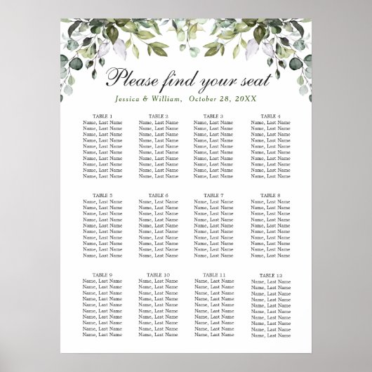 Poster Élégant Eucalyptus 12 Tables Mariage GRAPHIQUE DE  (Devant)