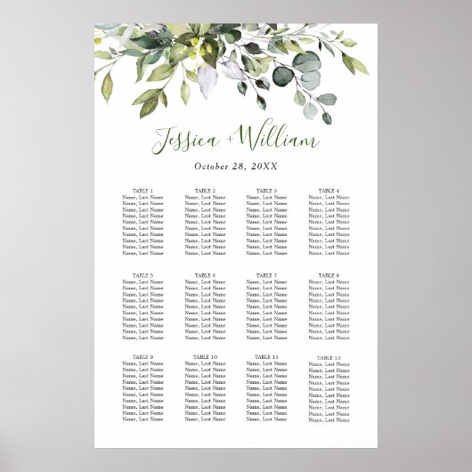Poster Élégant Eucalyptus 12 Tables Mariage GRAPHIQUE DE  (Devant)