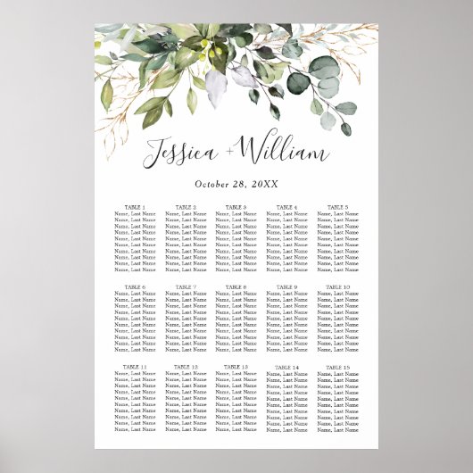 Poster Élégant Eucalyptus 15 Tables Mariage GRAPHIQUE DE  (Devant)