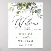Poster Elégant Eucalyptus Aquarelle Dîner de répétition (Devant)