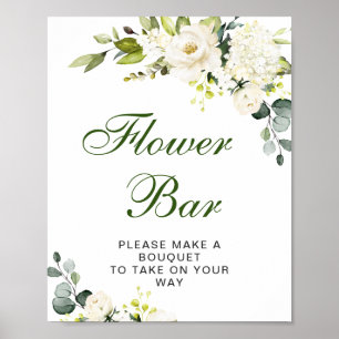 Poster Élégant Eucalyptus Blanc Roses Barre Fleur Panneau