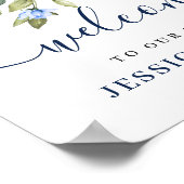 Poster Elégant Eucalyptus Bleu Rose Mariage Bienvenue (Coin)