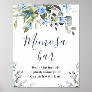 Poster Elégant Eucalyptus Blue Roses Floral Mimosa Bar