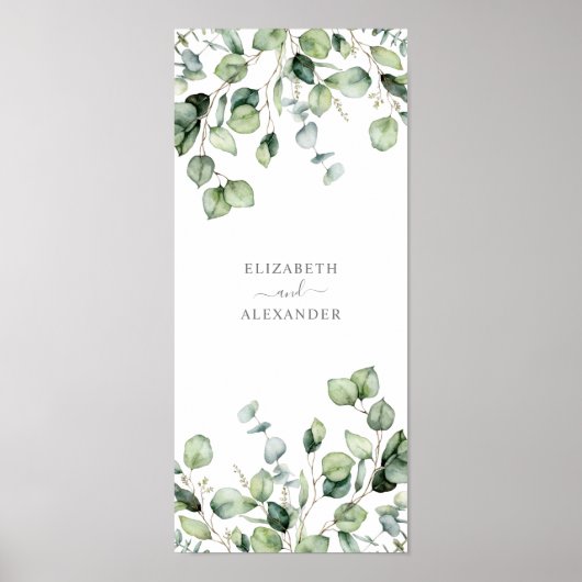 Poster Elégant eucalyptus feuille verdure simple mariage (Devant)