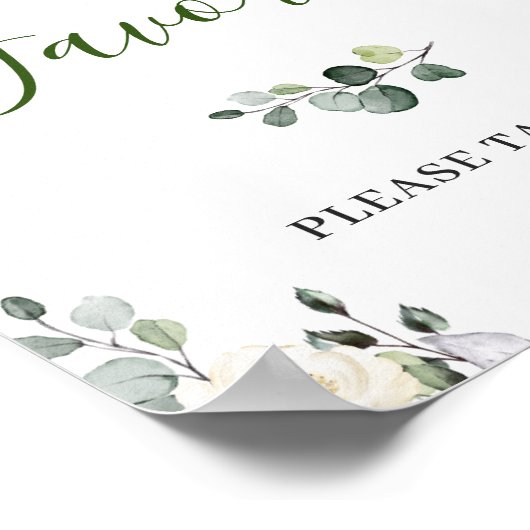 Poster Élégant Eucalyptus Floral Faveurs Mariage SIGNE (Coin)