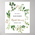 Poster Elegant Eucalyptus Greenery Bridal Shower Welcome<br><div class="desc">This elegant eucalyptus greenery bridal shower welcome poster is perfect for a tropical bridal shower.  The design features artistically hand-painted beautiful eucalyptus green leaves arranged into geometric shapes,  inspiring natural beauty.</div>