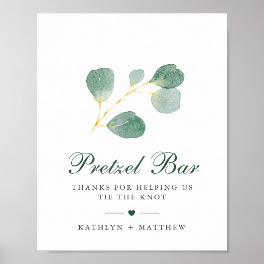 Poster Elégant Eucalyptus Greenery Mariage Pretzel Bar