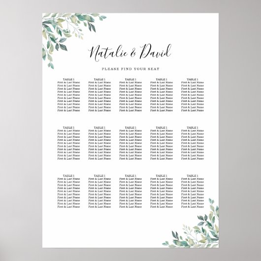 Poster Elégant Eucalyptus Greenery Mariage Seating Chart (Devant)