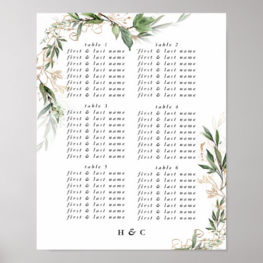 Poster Elégant Eucalyptus Greenery Mariage Seating Chart (Devant)