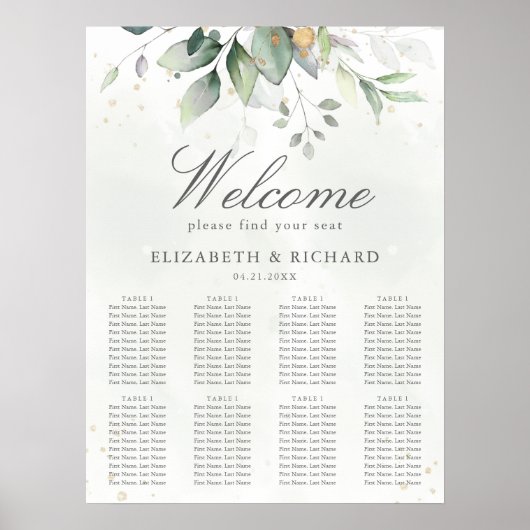Poster Elégant Eucalyptus Greenery Mariage Seating Chart (Devant)