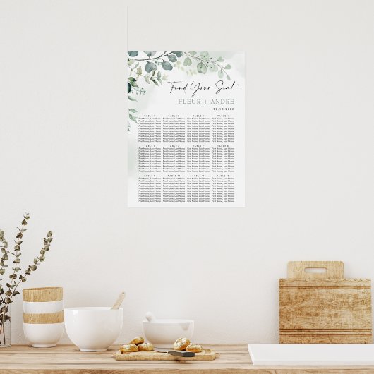Poster Elégant Eucalyptus Greenery Mariage Seating Chart (Cuisine)