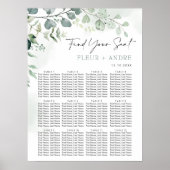 Poster Elégant Eucalyptus Greenery Mariage Seating Chart (Devant)