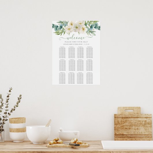 Poster Elegant Eucalyptus Greenery Wedding Seating Chart (Cuisine)